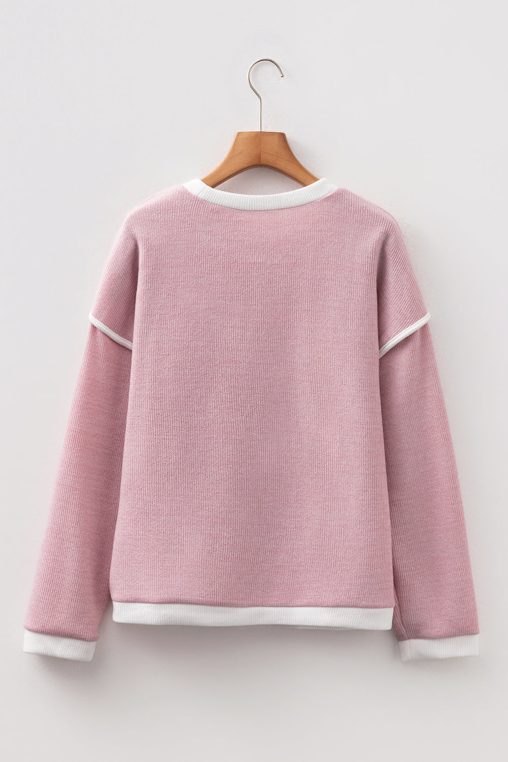 Beige Contrast Color Trim Knit Drop Shoulder Loose Top