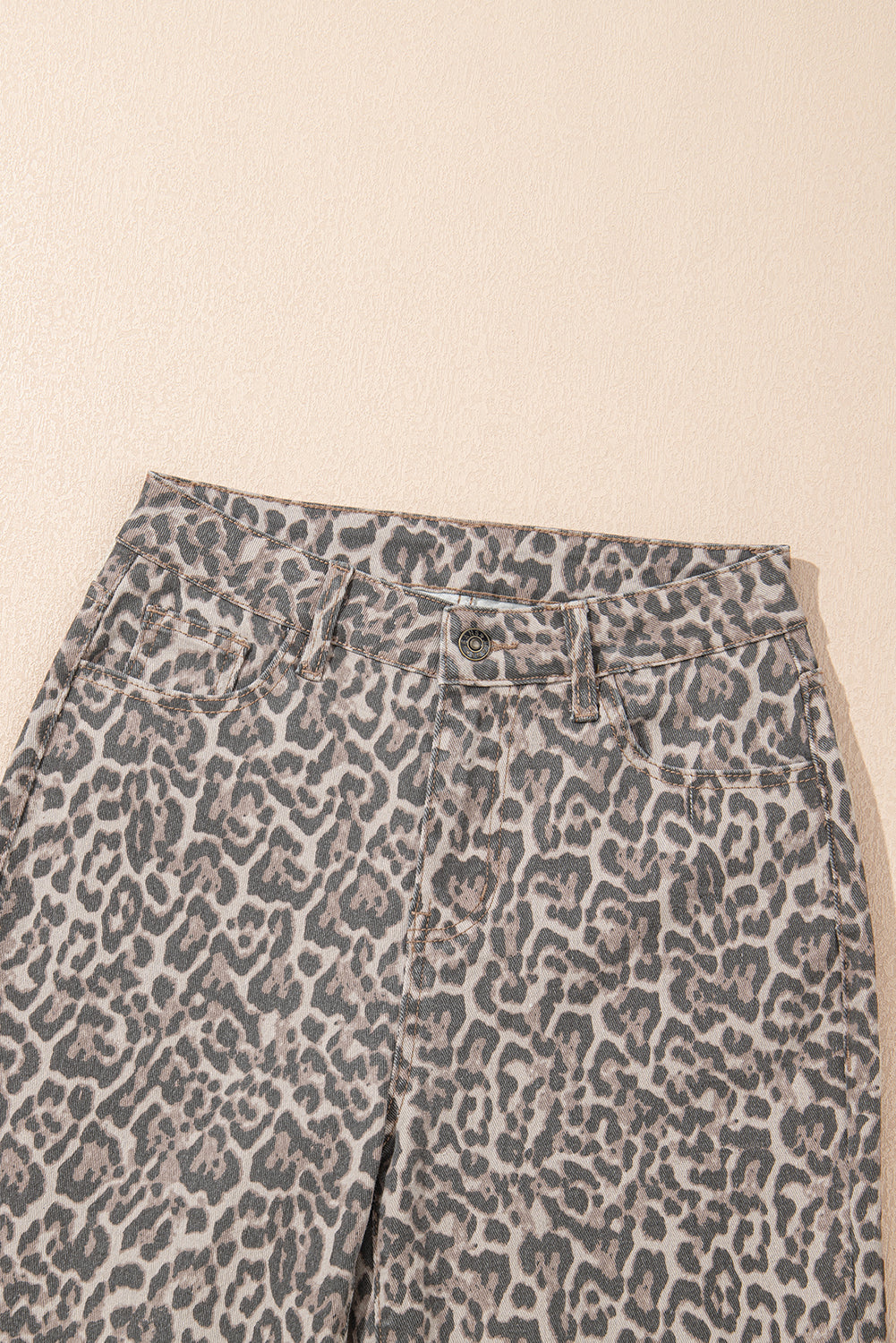 Leopard Frayed Edge Wide Leg High Waist Jeans