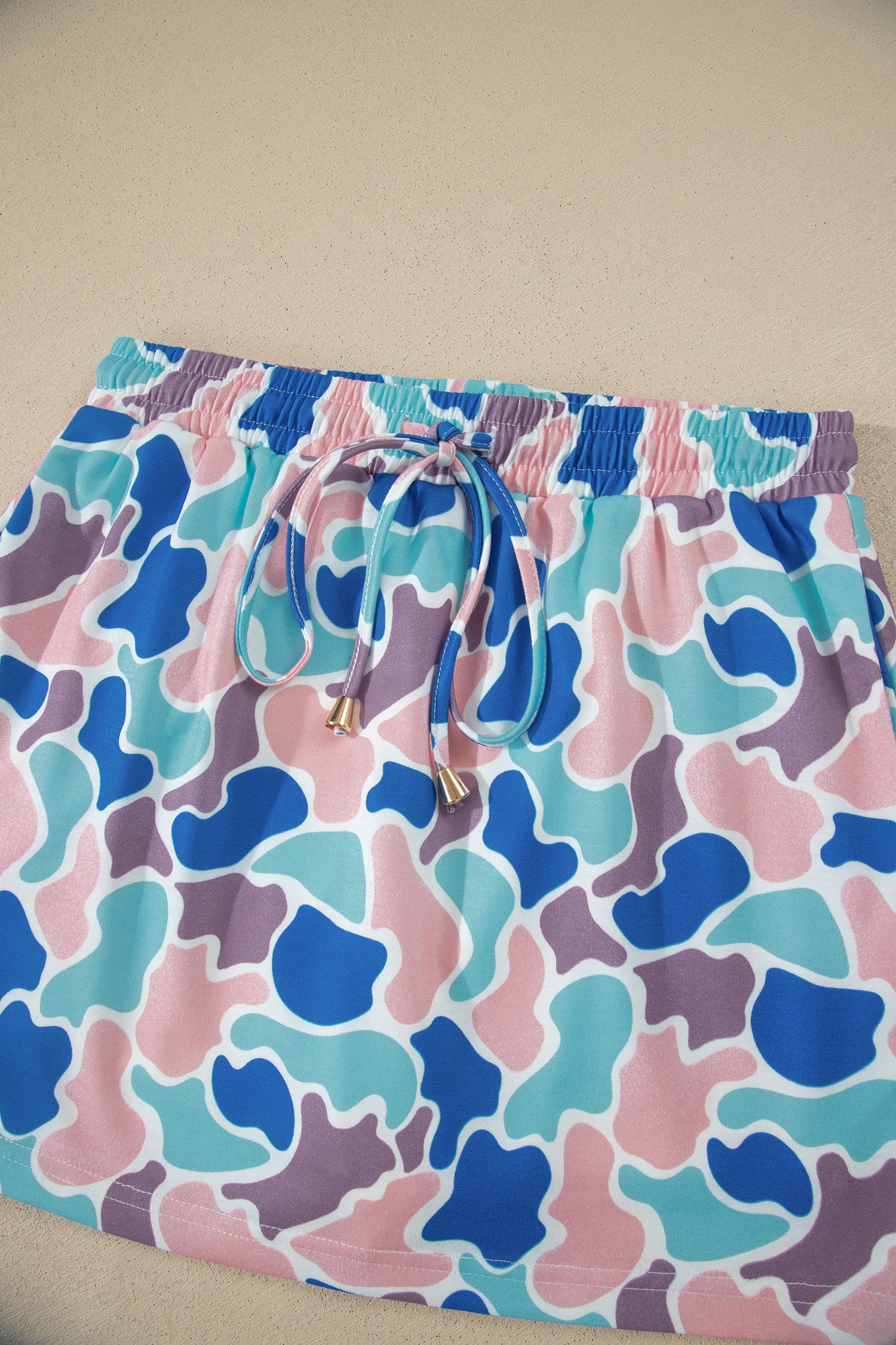 Camo Elastic Waist Drawstring Mini Skort