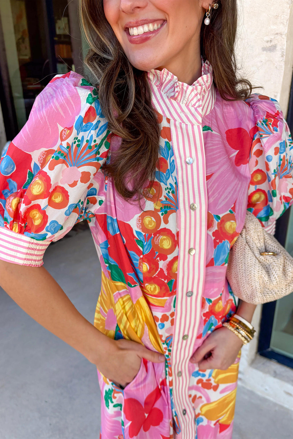 Floral Print Button Down Short Sleeve Dress