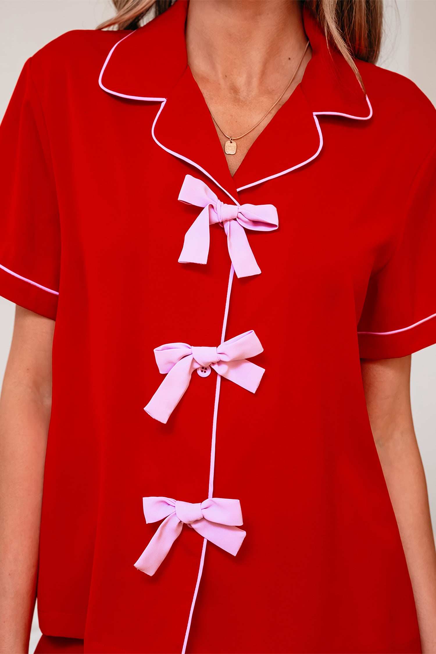 Ribbon Bow Short Silky 2pcs Pajama Set