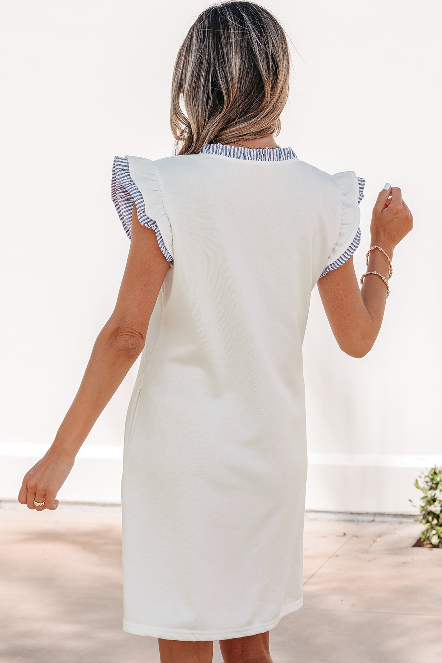 Striped Patchwork Ruffle Trim Sleeveless Dress