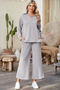 Textured Collared Pants Set