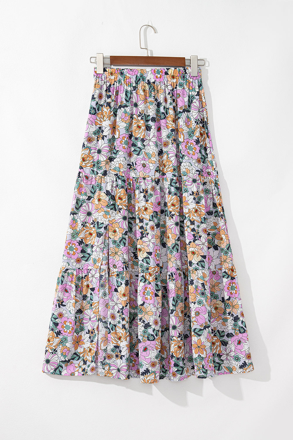 Floral Print Tiered Maxi Skirt with Split