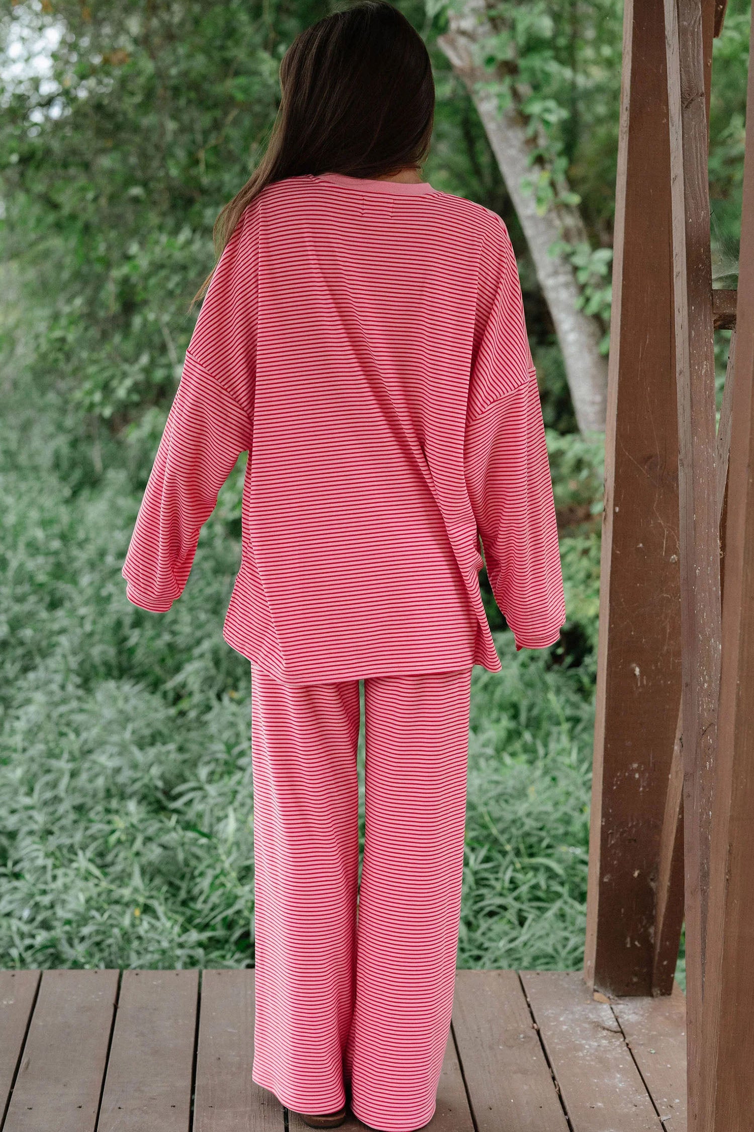 Stripe Striped Drop Shoulder Long Sleeve Pant Set