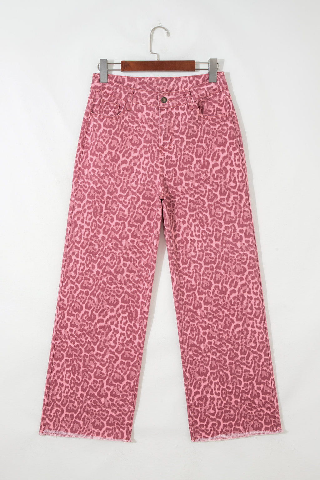 Leopard Frayed Edge Wide Leg High Waist Jeans