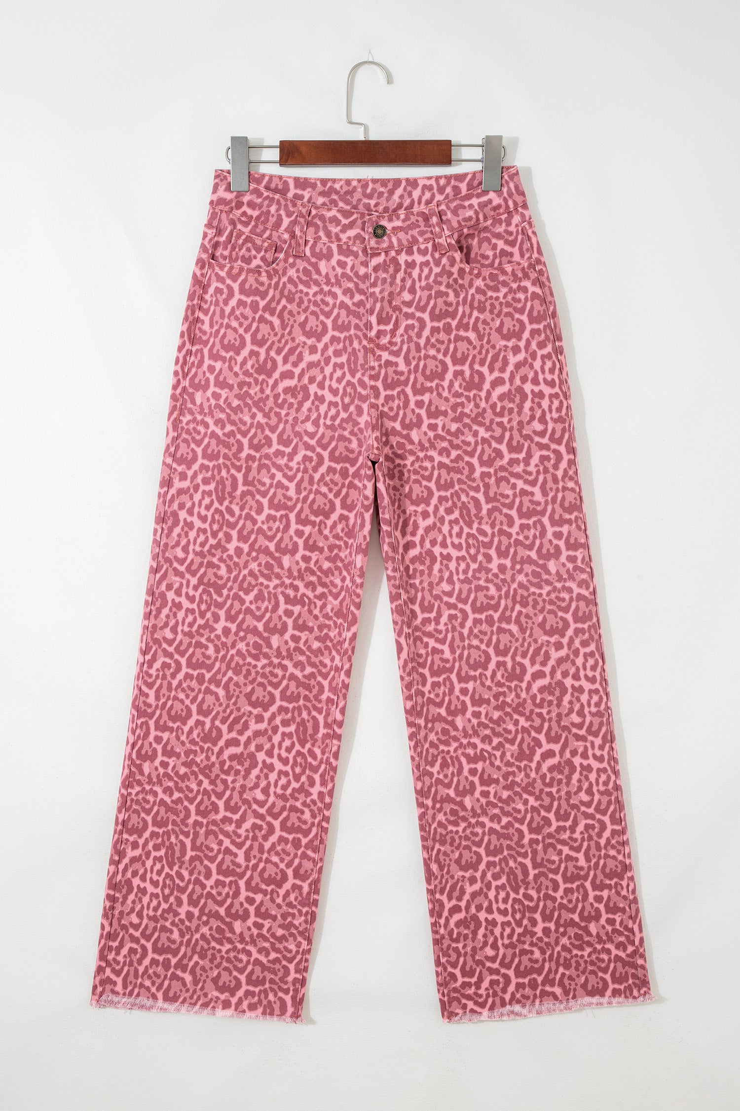 Leopard Frayed Edge Wide Leg High Waist Jeans