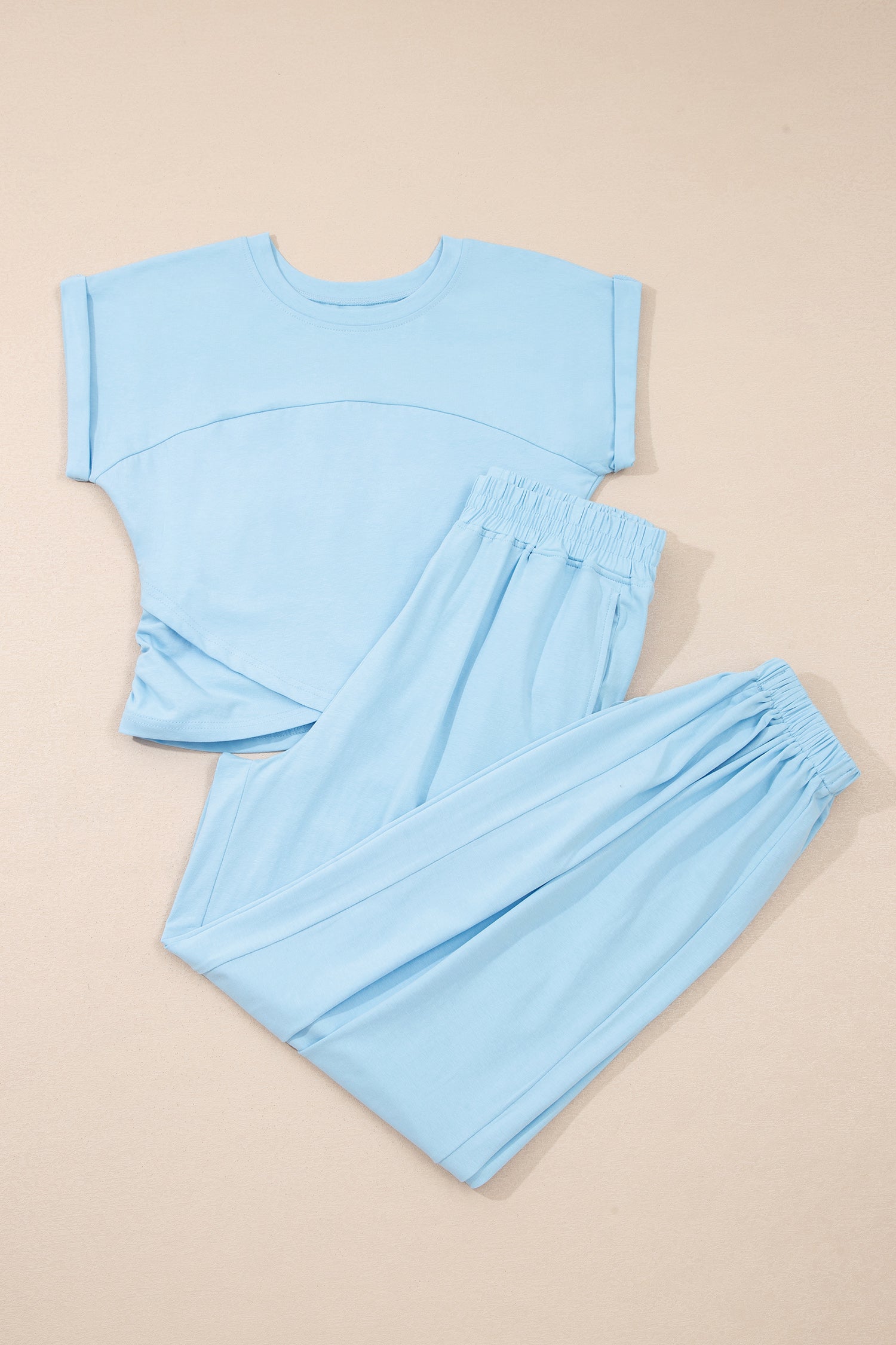 Solid Color Cropped Tank Top and Jogger Pants Set