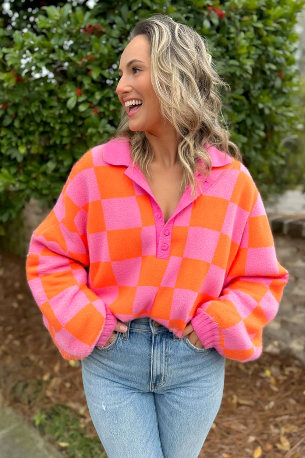 Checkered Long Sleeve Pullover Sweater