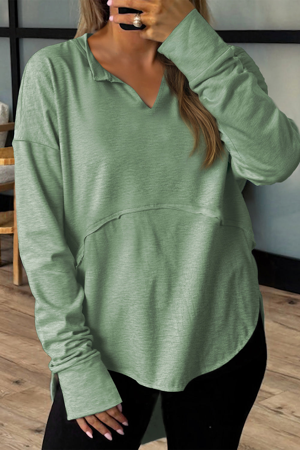 Raw Hem Long Sleeve Top