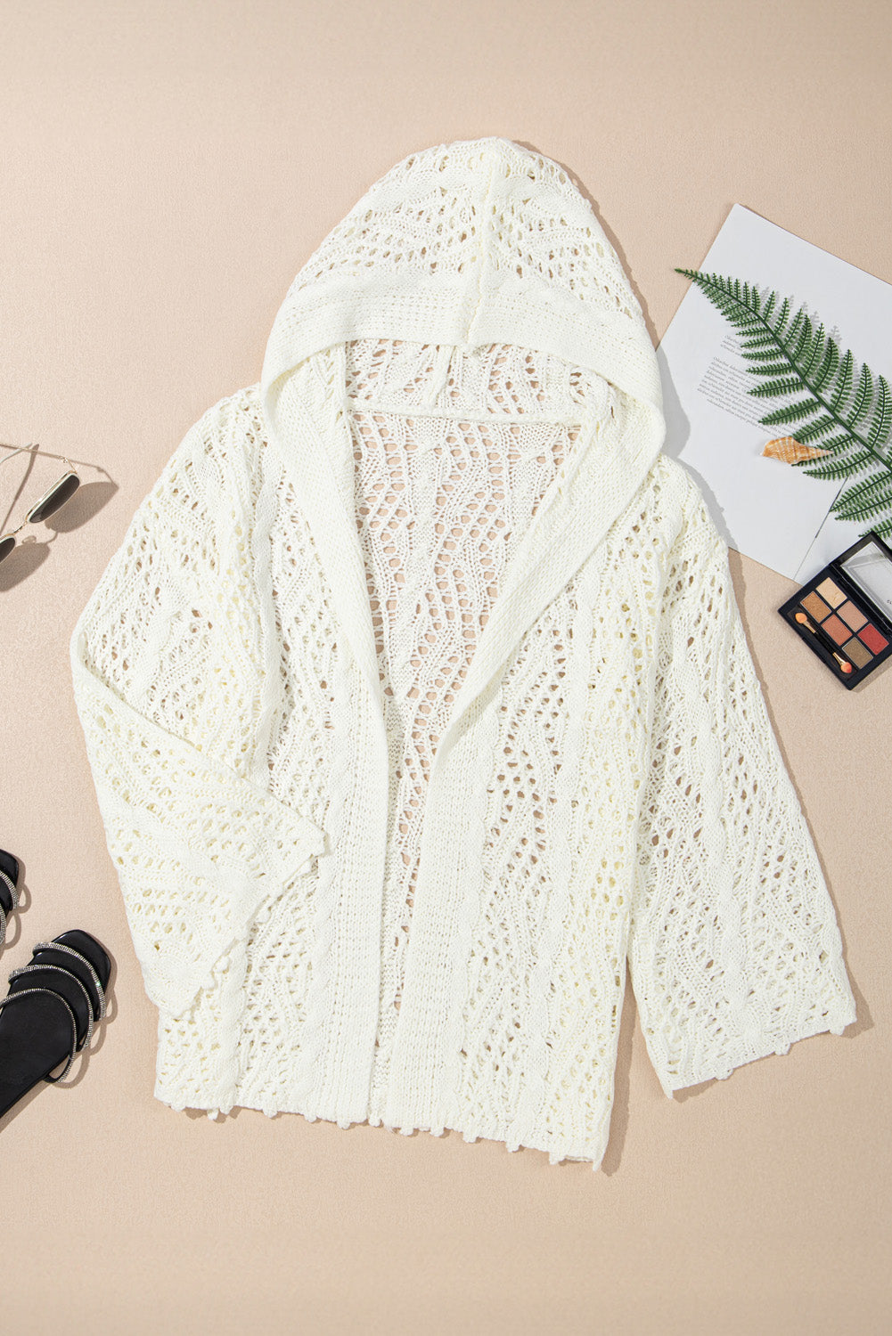 White Knit Hooded Beach Cover Up