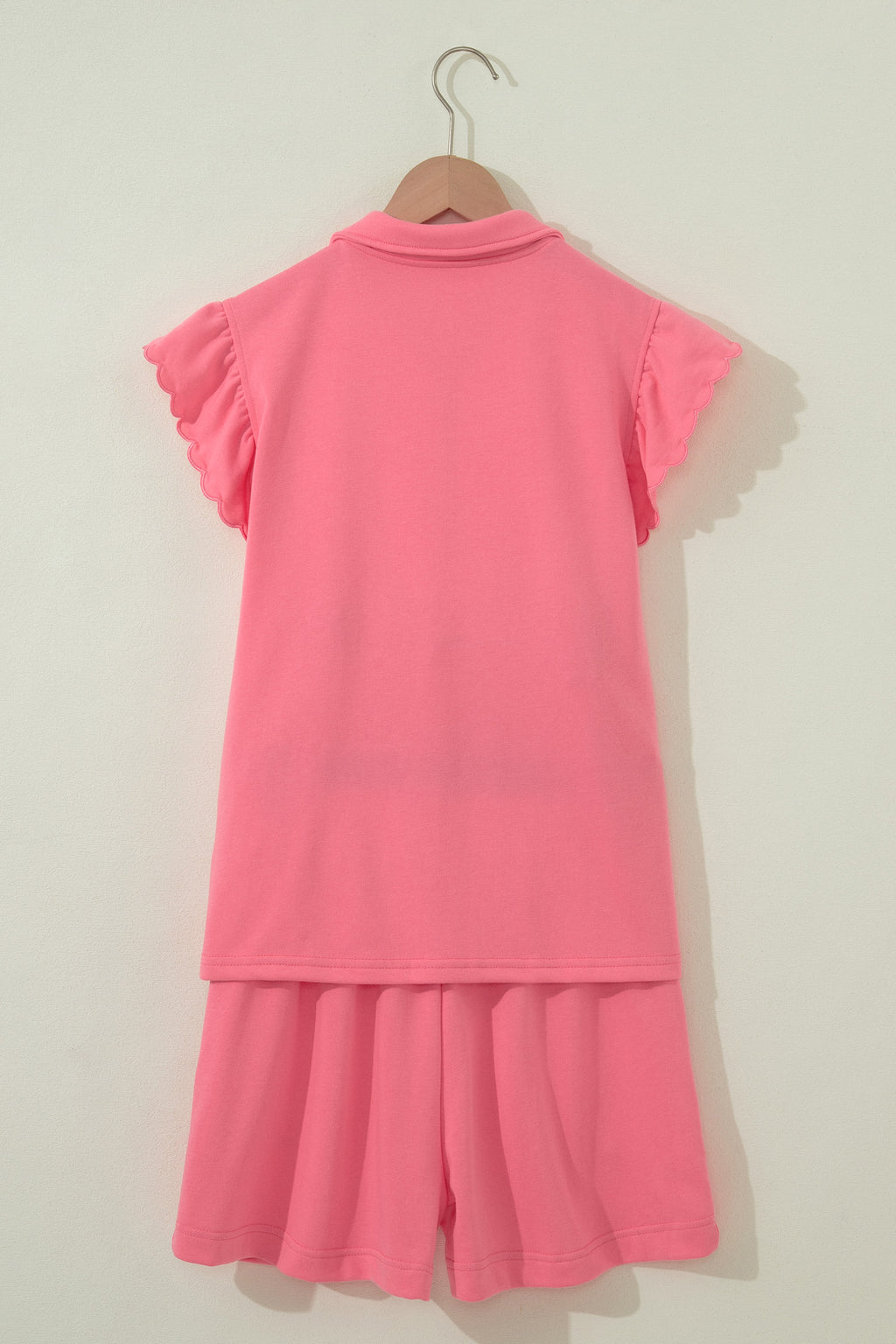 Half Zip Ruffled Short Set