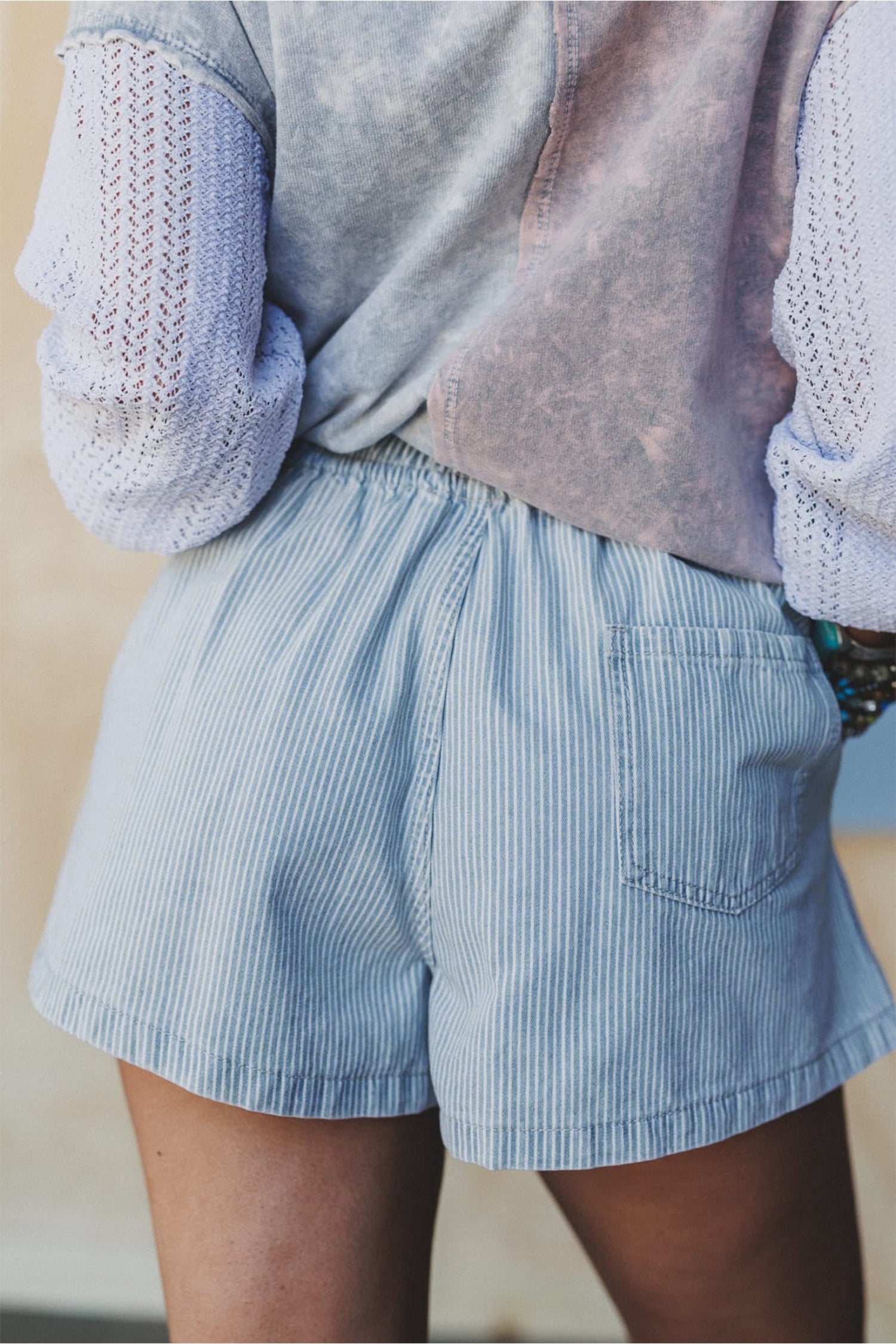 Stripe Drawstring Casual Denim Shorts