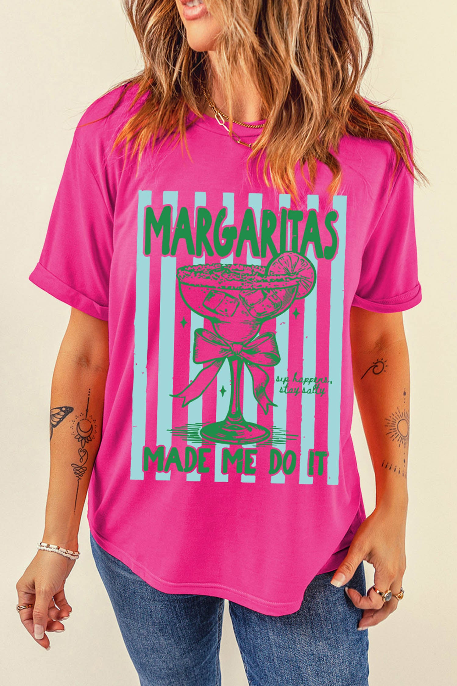 Margaritas Made Me Do It Striped Graphic Beach Vacation Tee
