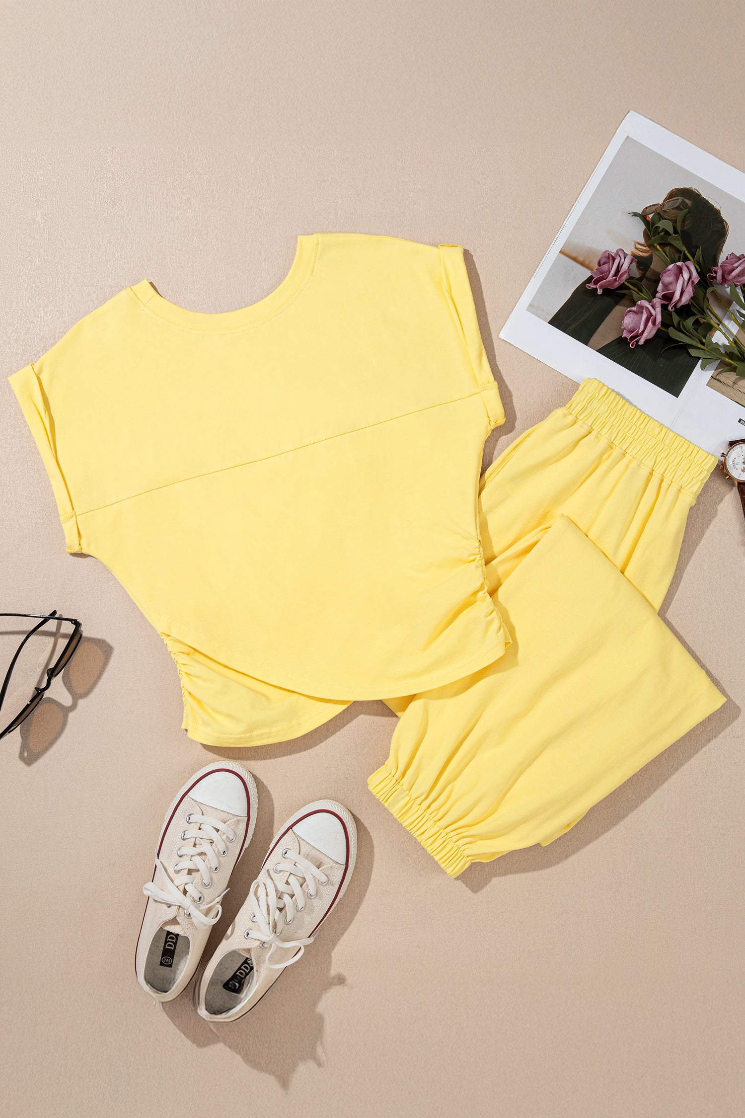 Solid Color Cropped Tank Top and Jogger Pants Set
