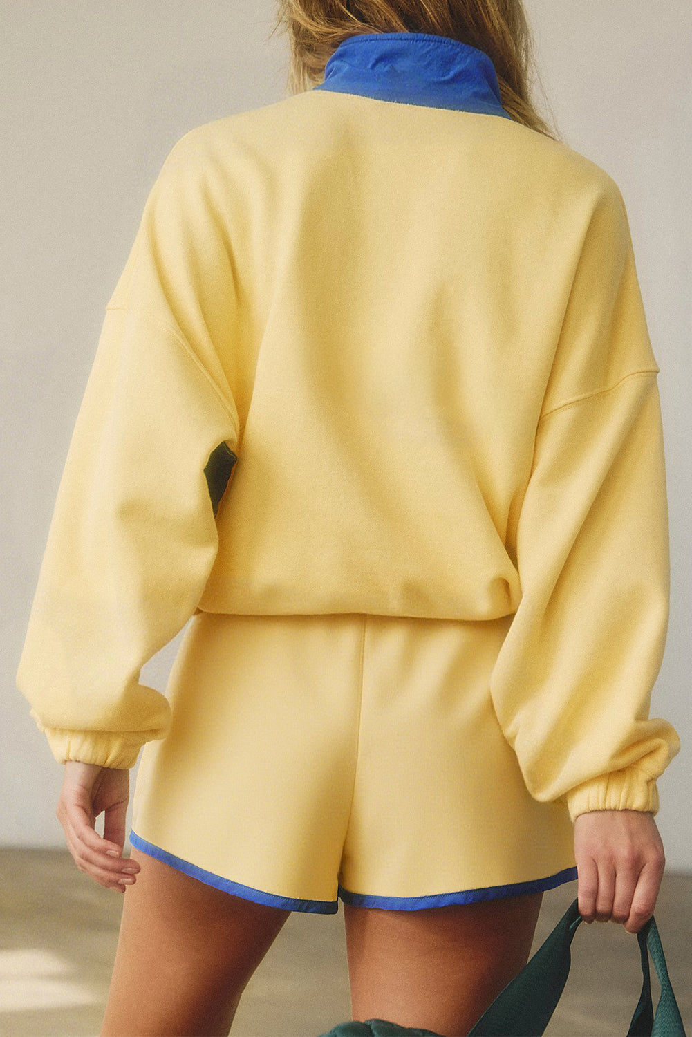 Half Button Pullover and Shorts Outfit