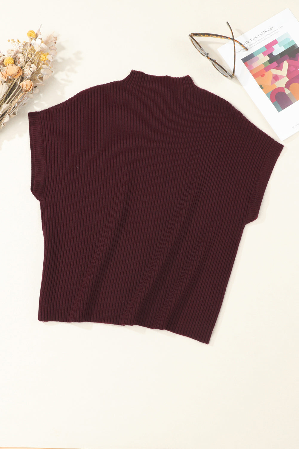 Gray Patch Pocket Ribbed Knit Short Sleeve Sweater
