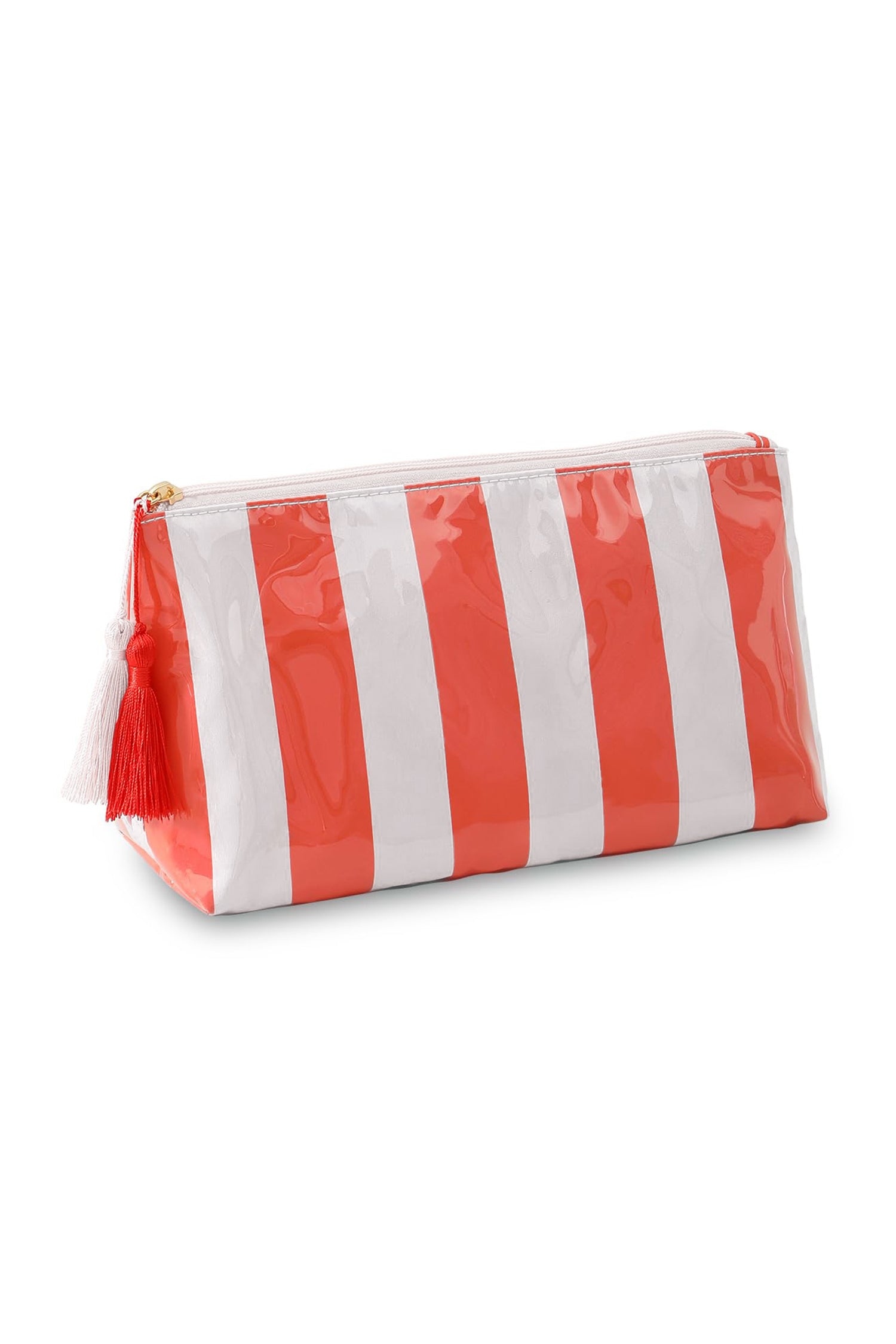 Checkered Vinyl Waterproof Tassel Makeup Bag