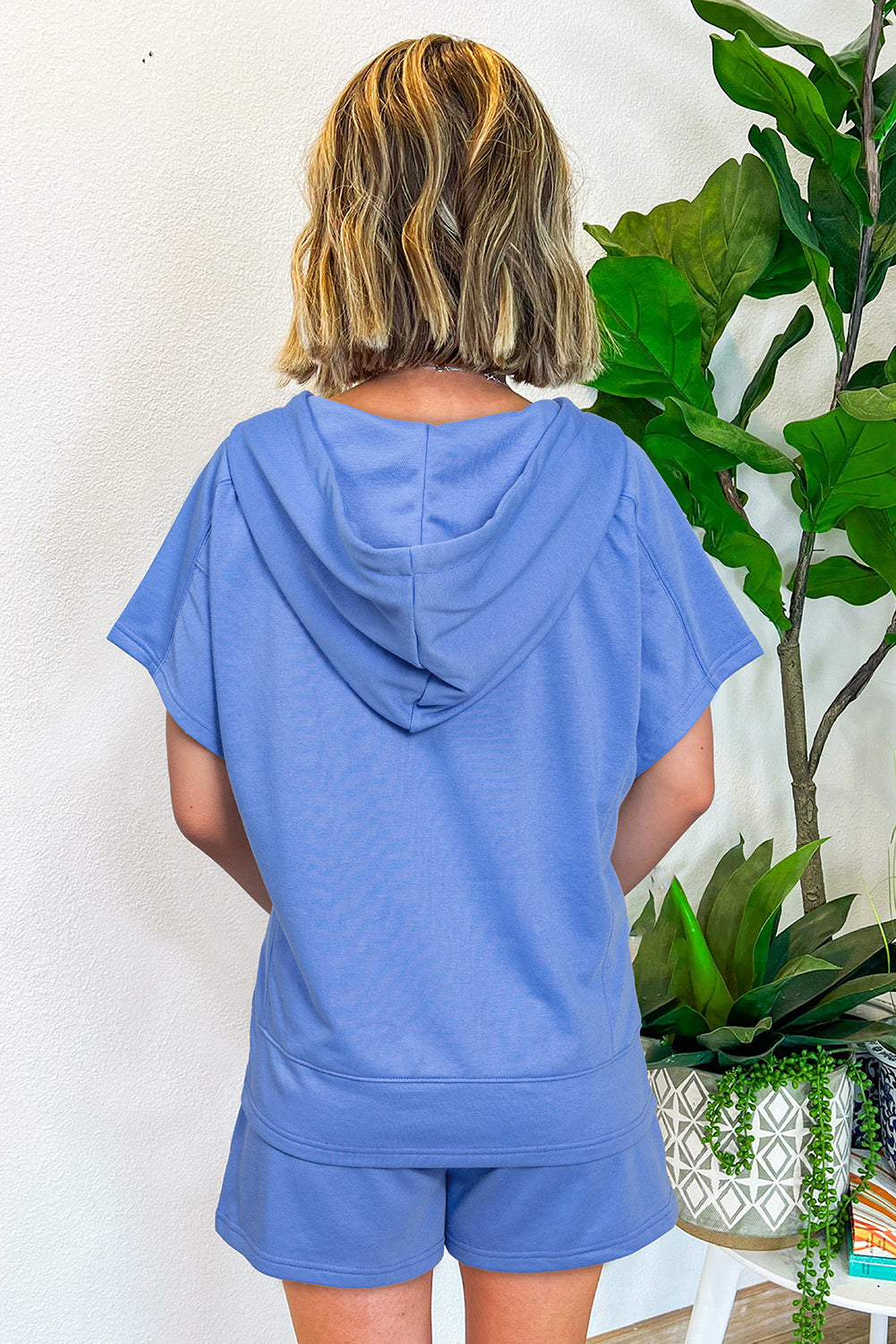 Zipped Short Sleeve Hoodie and Shorts Set