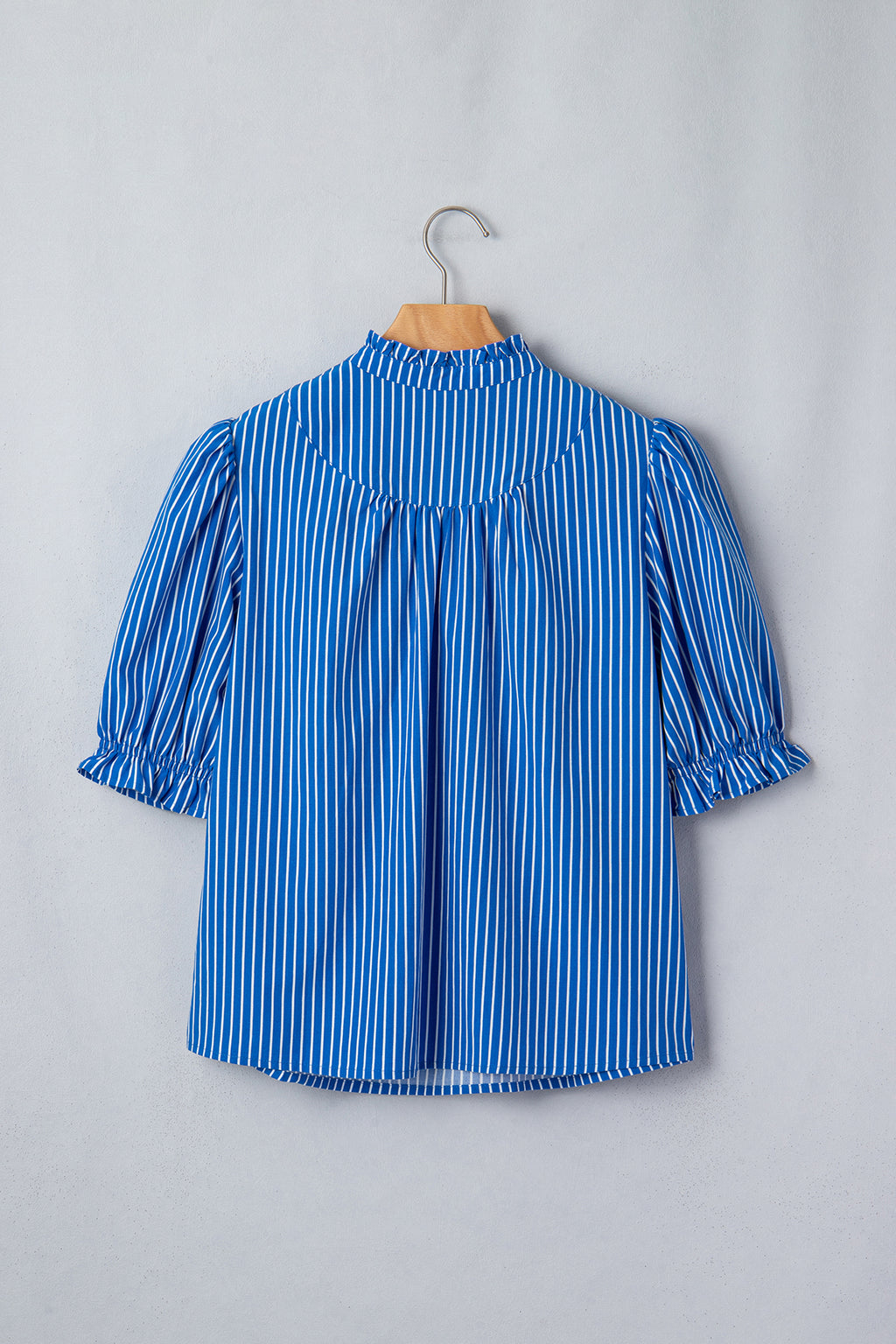 Stripe Ruffled Short Puff Sleeve Blouse