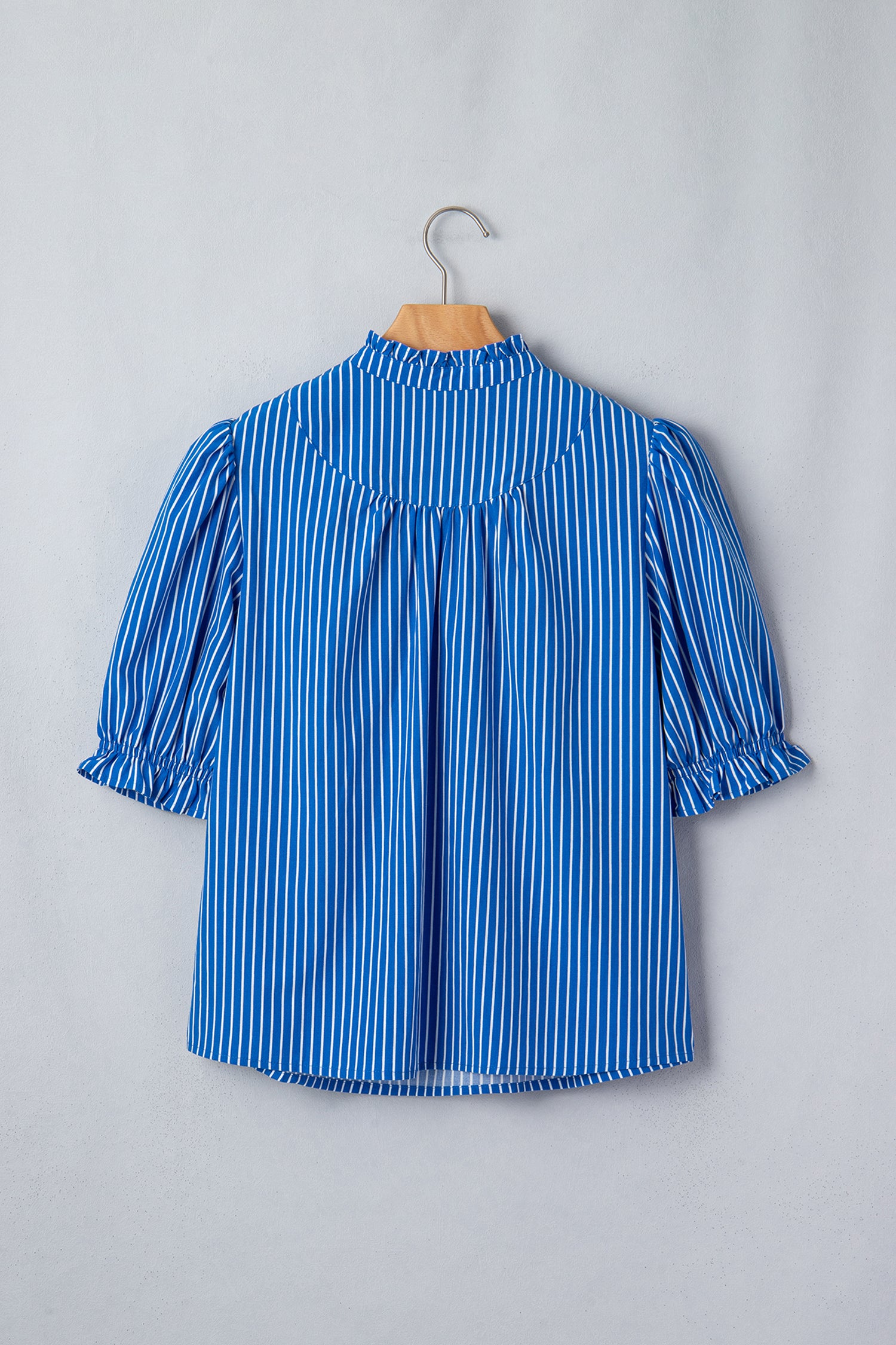 Stripe Ruffled Short Puff Sleeve Blouse
