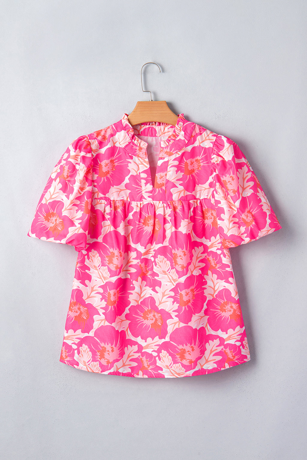 Short Bubble Sleeve Summer Floral Blouse
