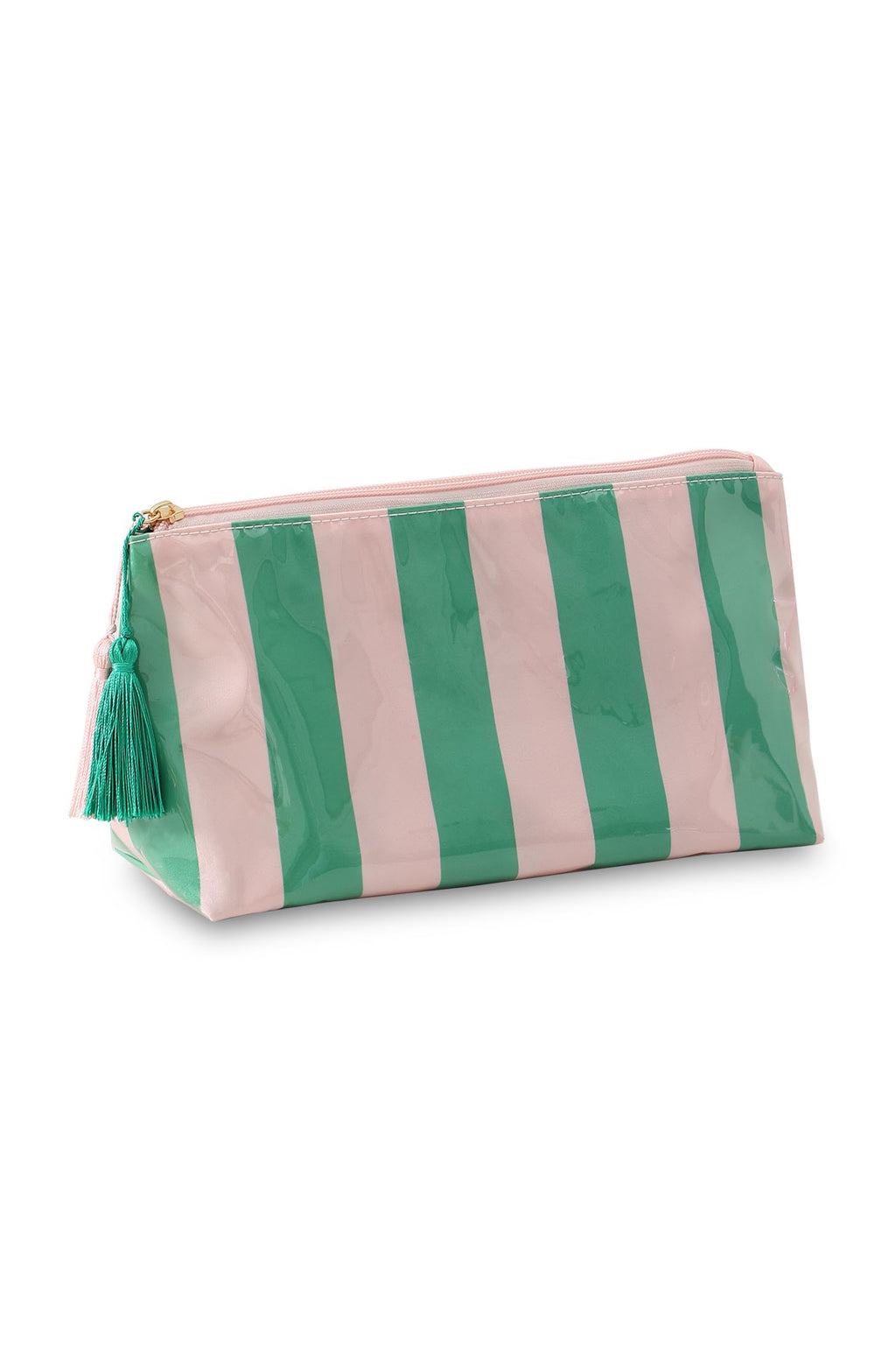 Checkered Vinyl Waterproof Tassel Makeup Bag