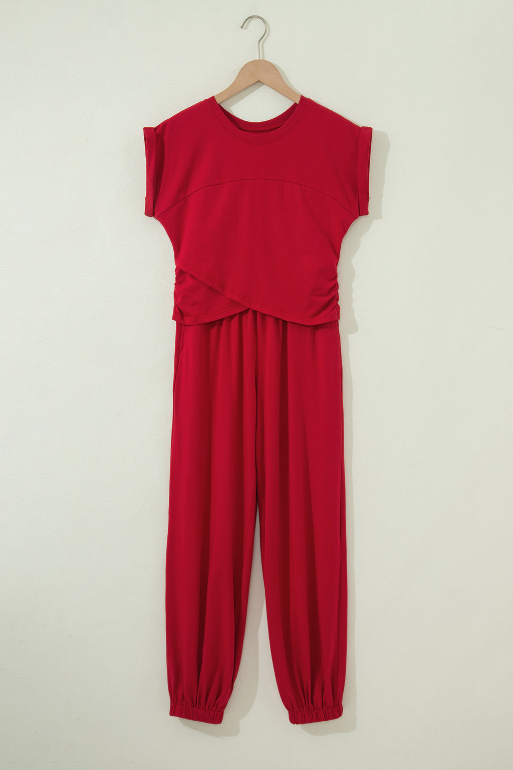Solid Color Cropped Tank Top and Jogger Pants Set