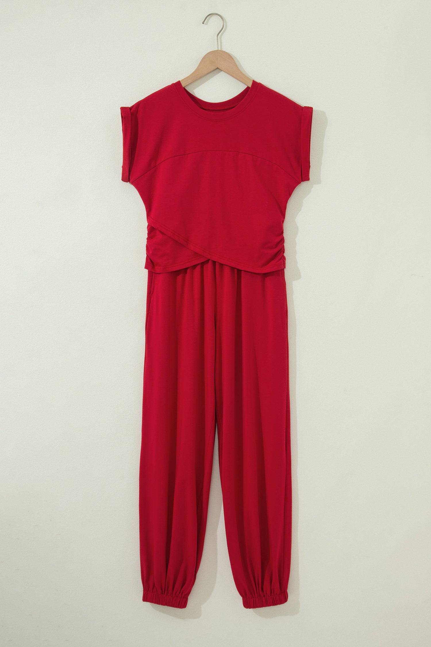 Solid Color Cropped Tank Top and Jogger Pants Set