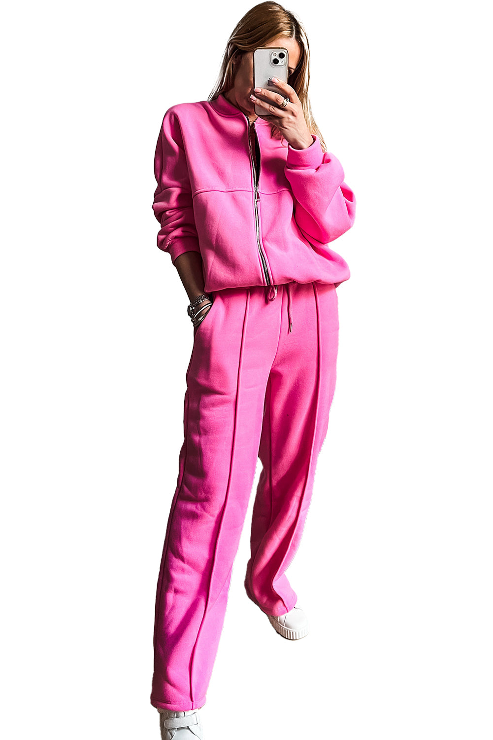 Zipper Jacket and Drawstring Waist Pants Set