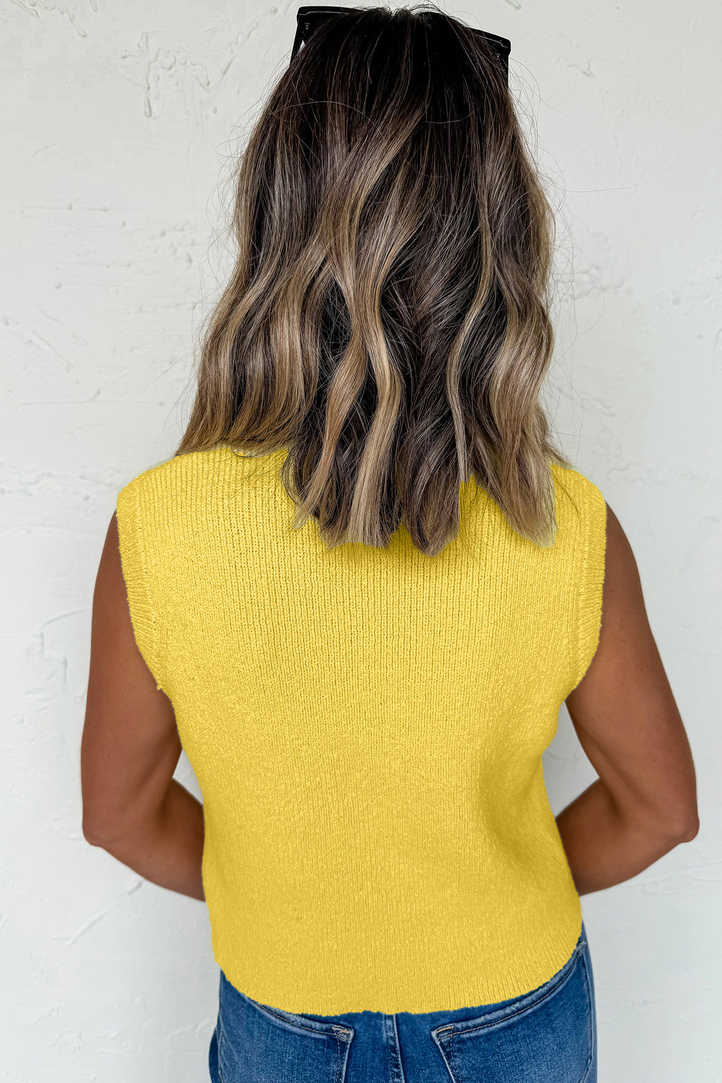 Sleeveless Knit Button Pocket Sweater