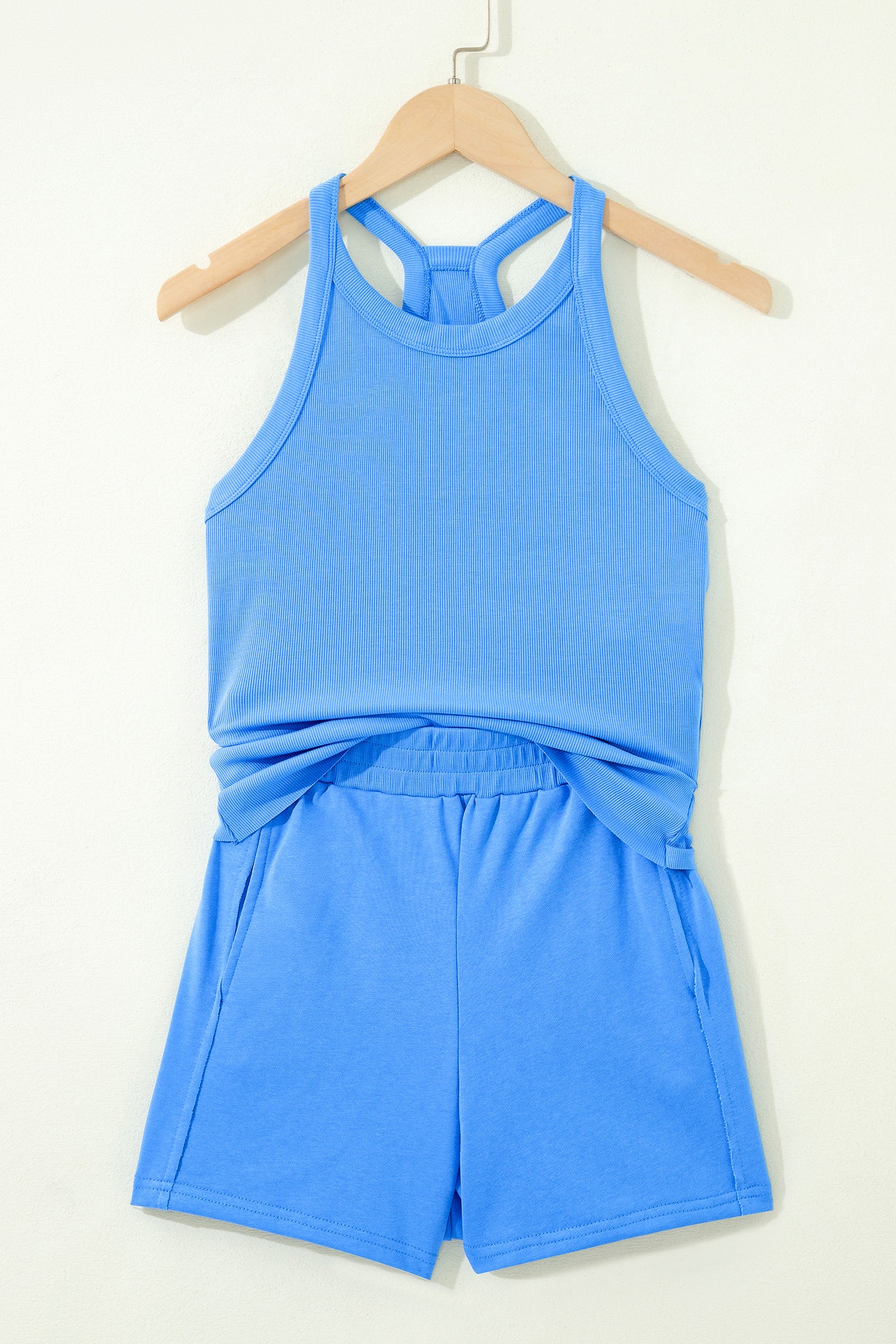 Tank Top Elastic High Waist Shorts 2pcs Outfit