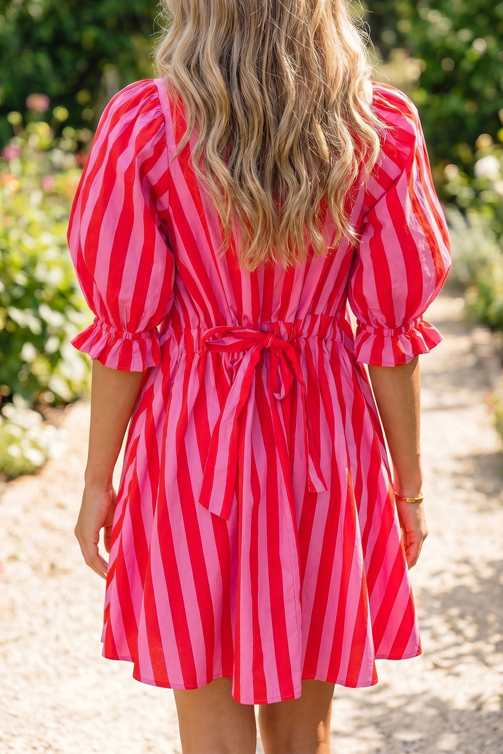 Half Button Puff Sleeve Mini Dress