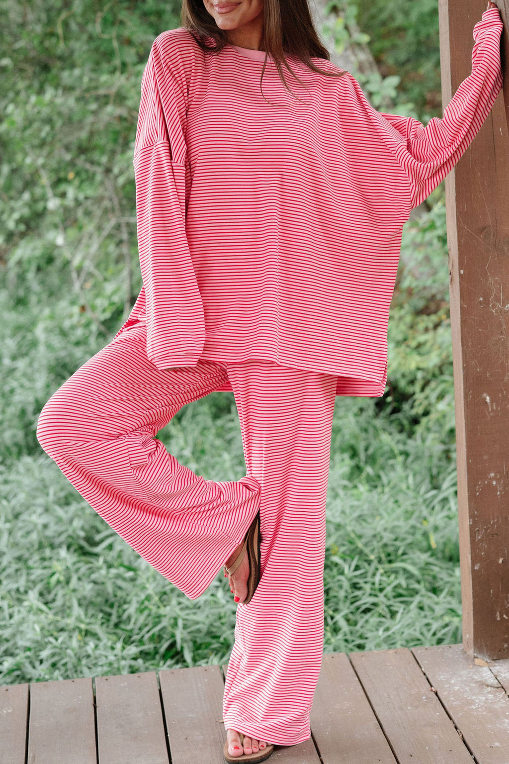 Stripe Striped Drop Shoulder Long Sleeve Pant Set