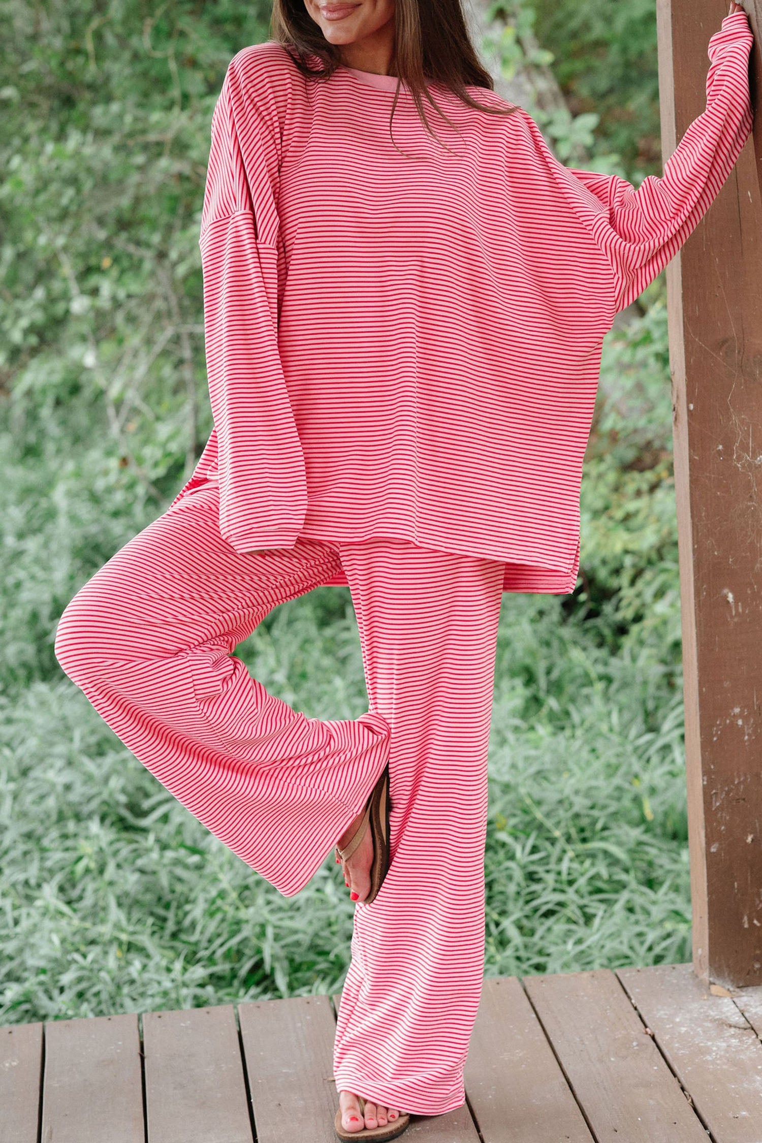 Stripe Striped Drop Shoulder Long Sleeve Pant Set
