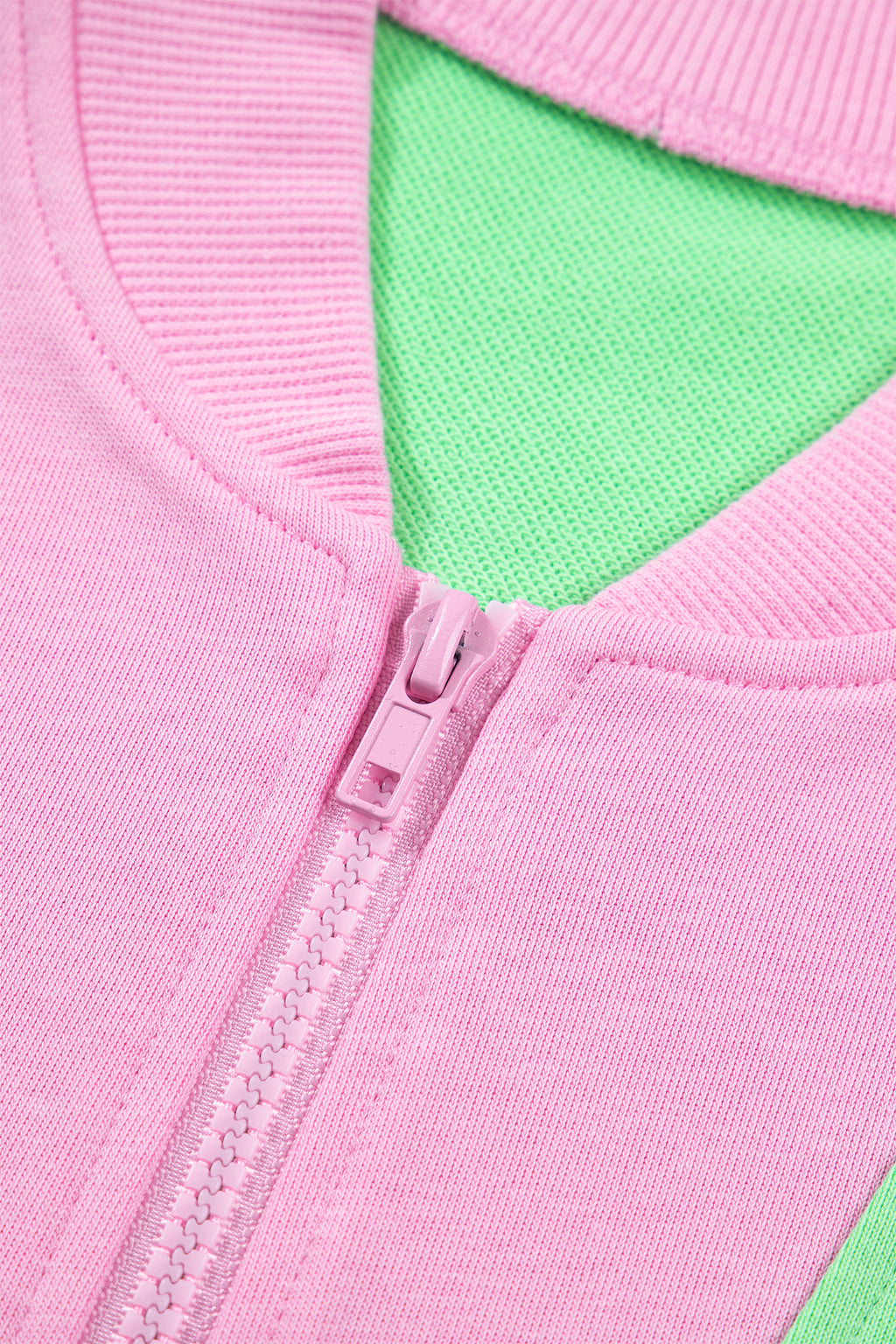 Green Color Block Accent Half Zip Shorts Set
