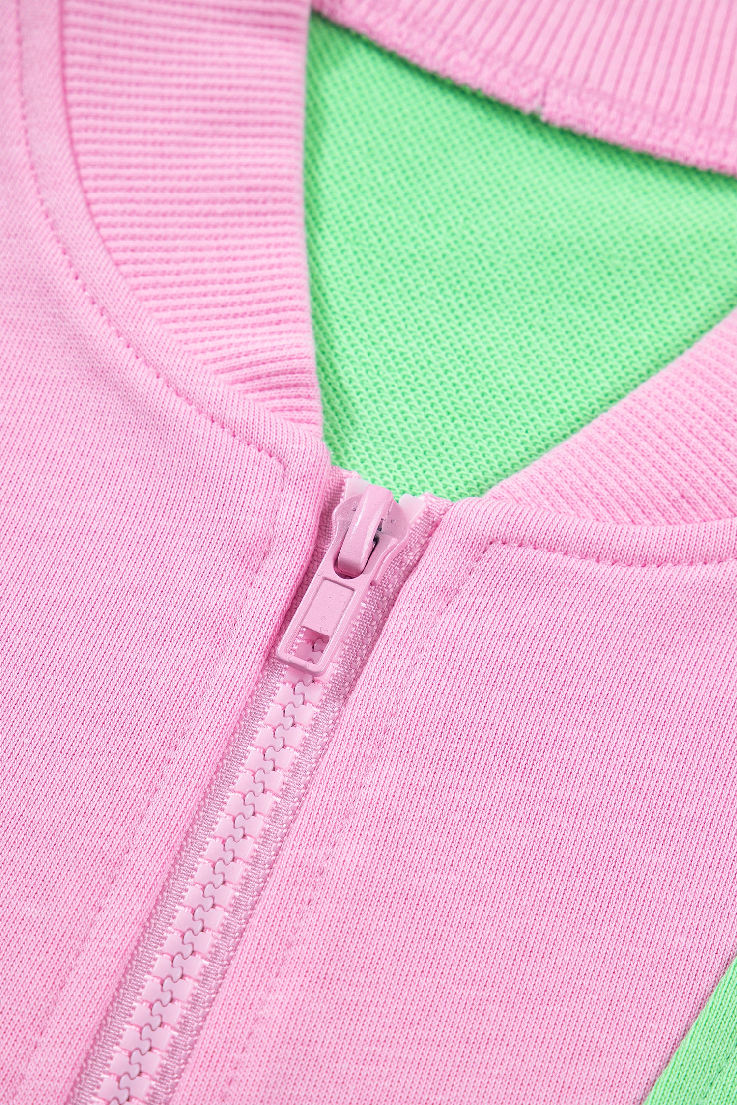 Green Color Block Accent Half Zip Shorts Set