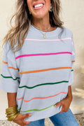 Striped Half Sleeve Drop Shoulder Sweater