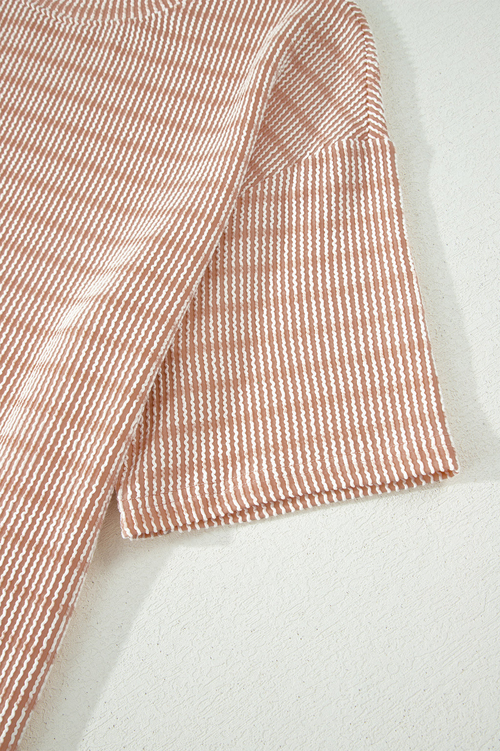 Sky Blue Stripe Raised Rib Loose Tee Drawstring Elastic Waist 2pcs Short Set