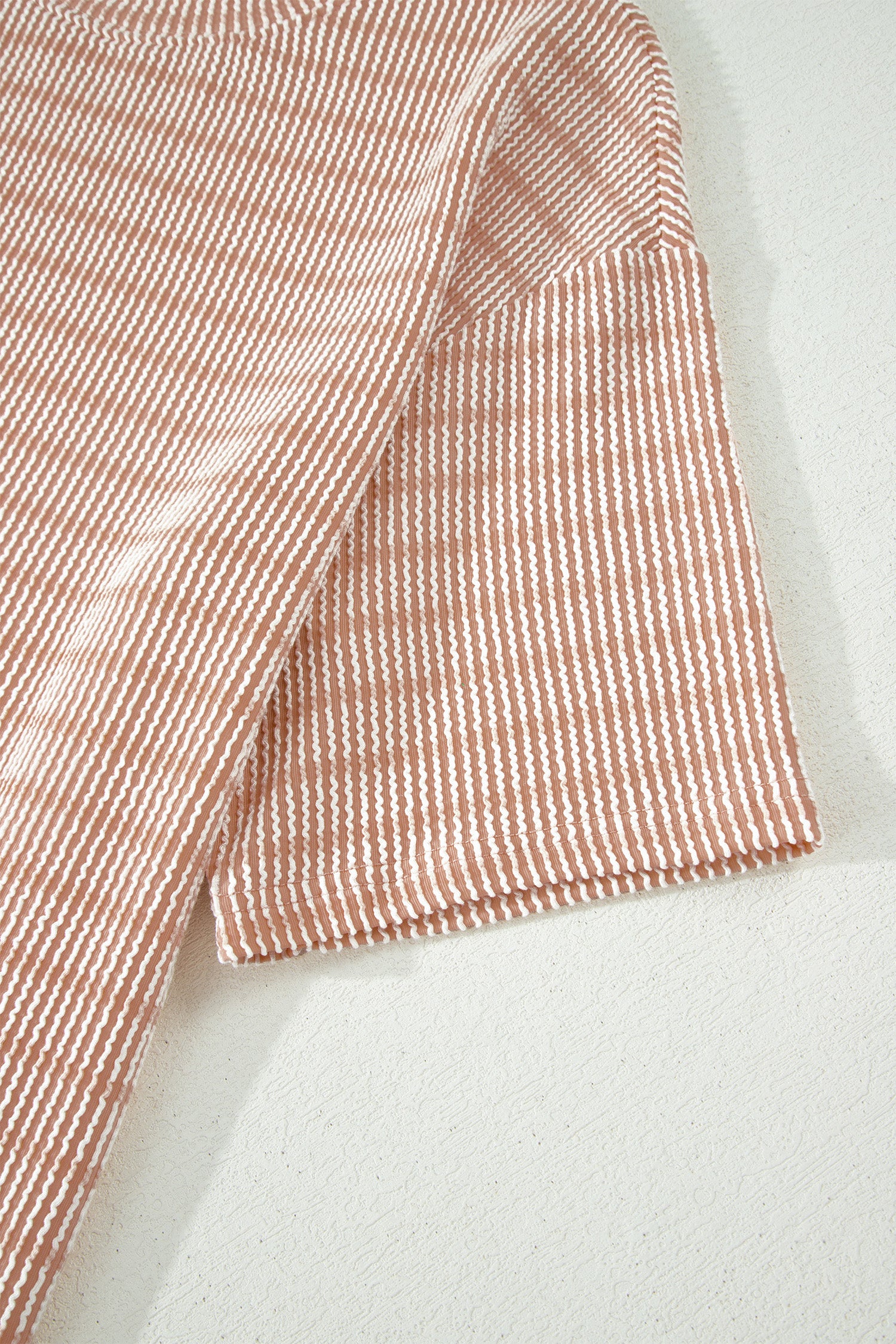 Sky Blue Stripe Raised Rib Loose Tee Drawstring Elastic Waist 2pcs Short Set