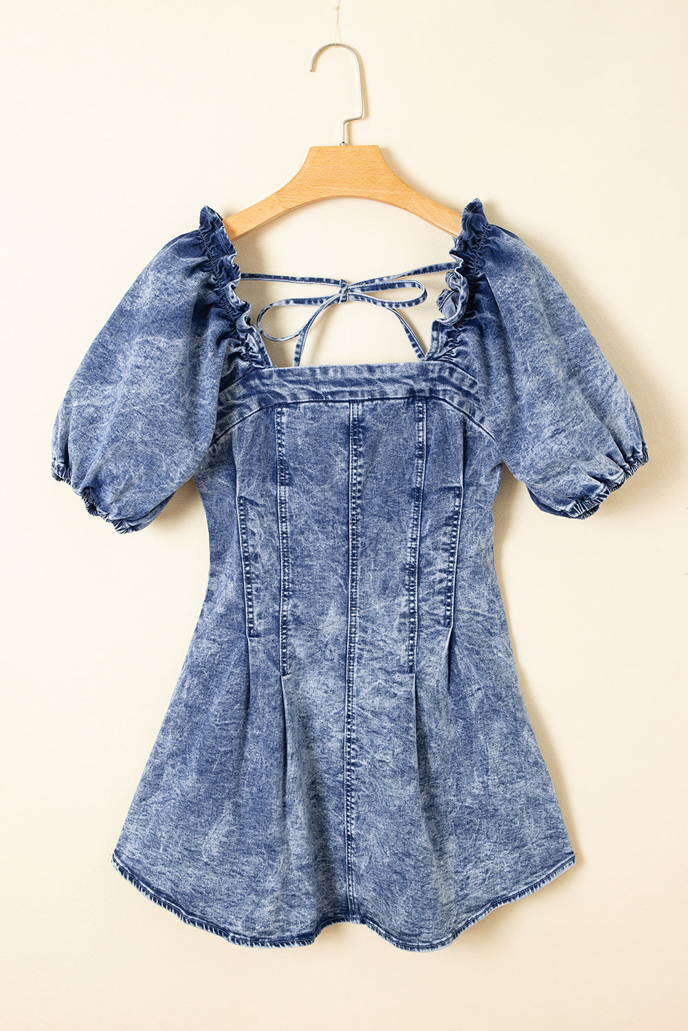 Puff Sleeve Backless Denim Dress