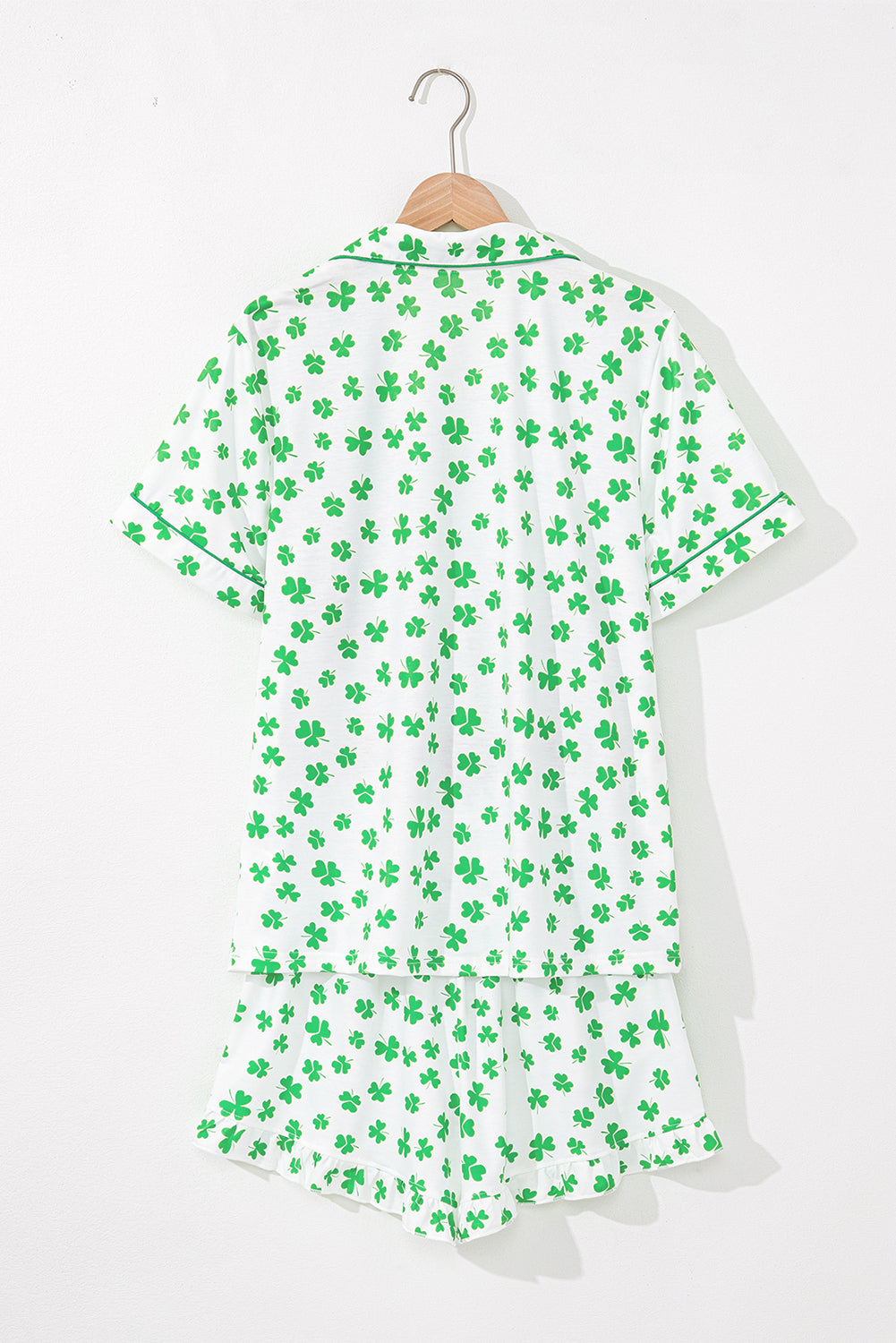 Bow Shirt and Ruffle Hem Shorts Pajama Set