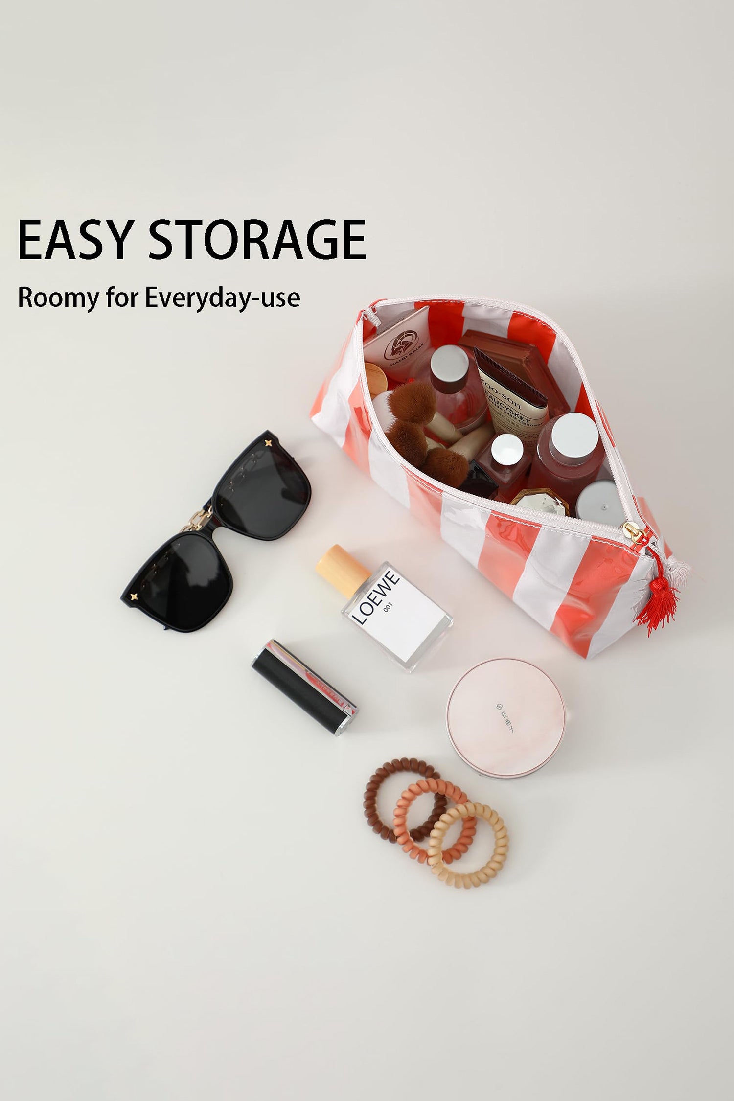 Checkered Vinyl Waterproof Tassel Makeup Bag