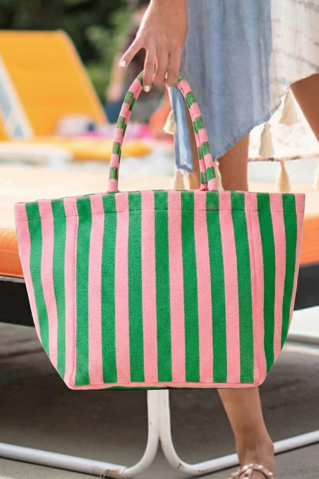 Orange Striped Terry Large Beach Bag
