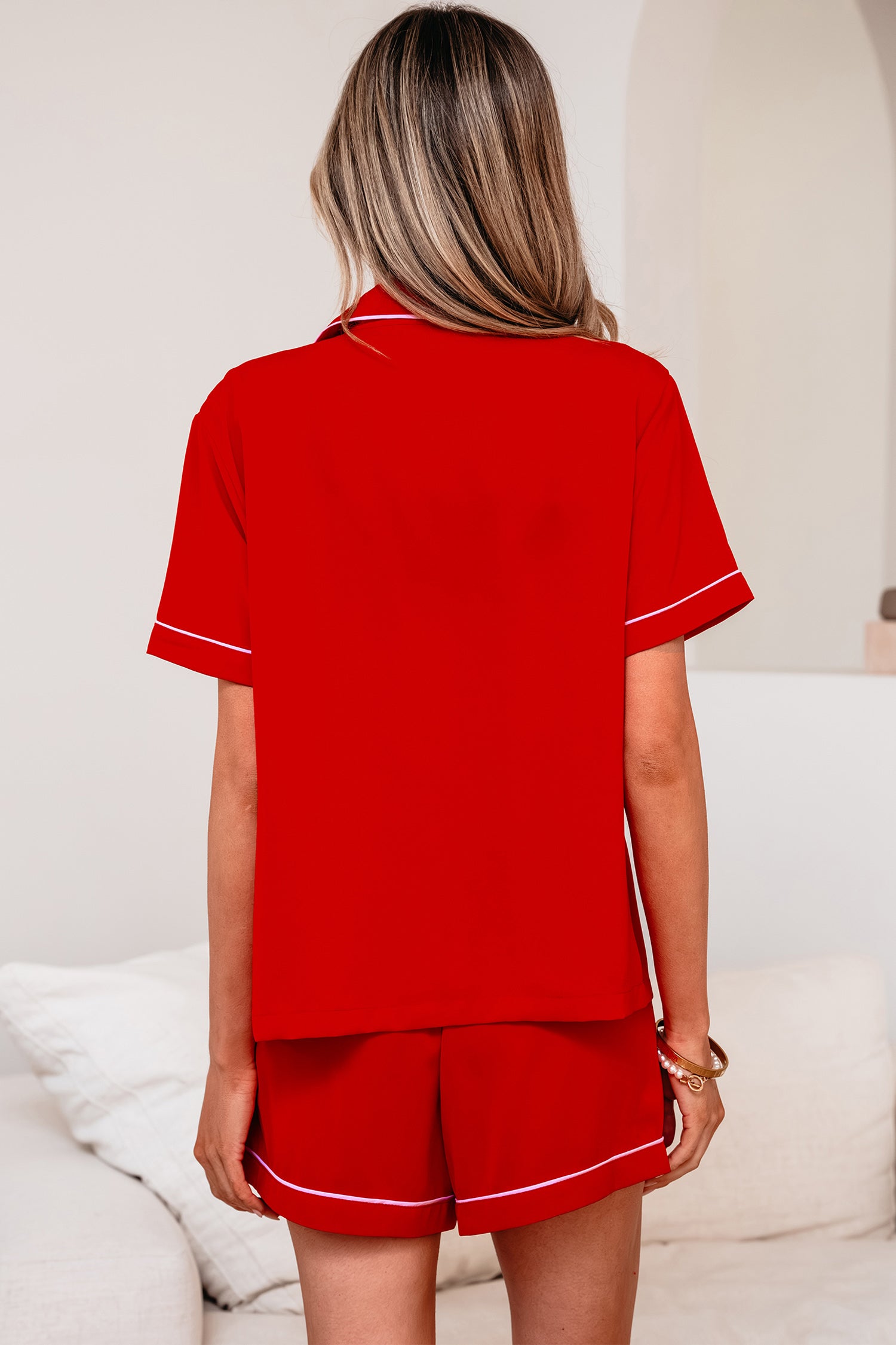 Ribbon Bow Short Silky 2pcs Pajama Set