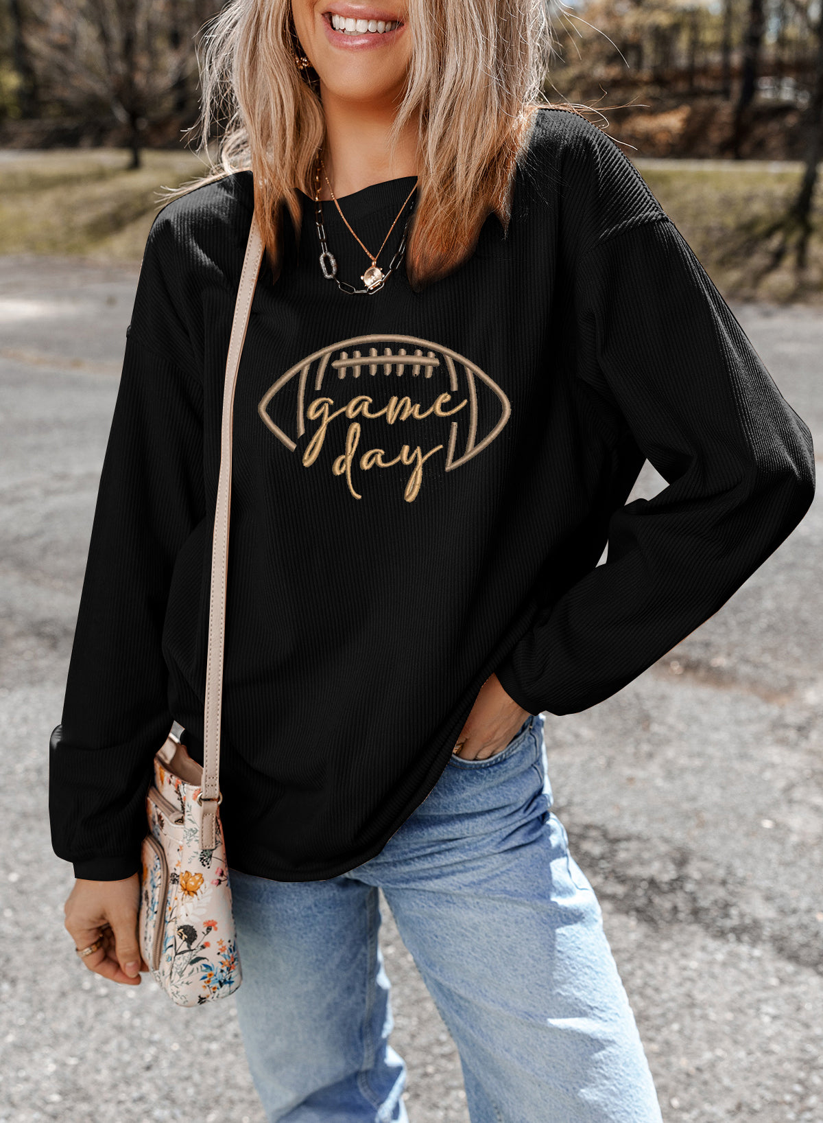 Game Day Embroidered Corded Sweatshirt