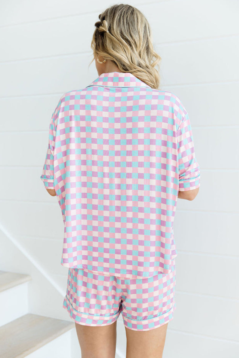 Checkered Short Sleeve Pajama Set