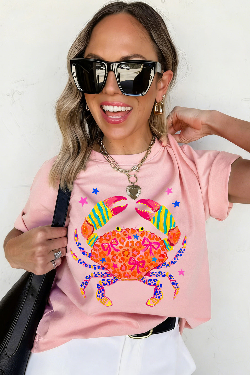 Crab Print Casual Round Neck T Shirt