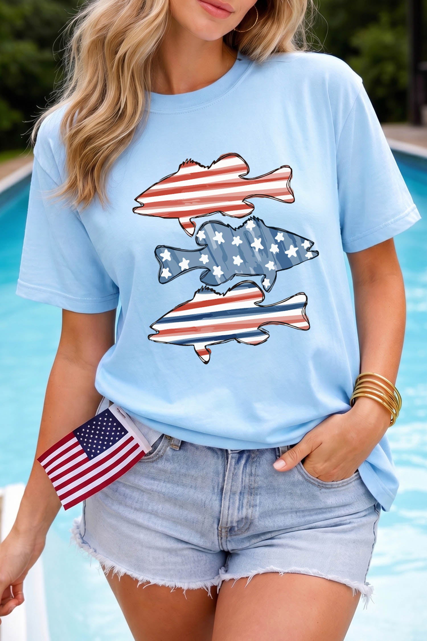 Patriotic Fish Graphic T Shirt