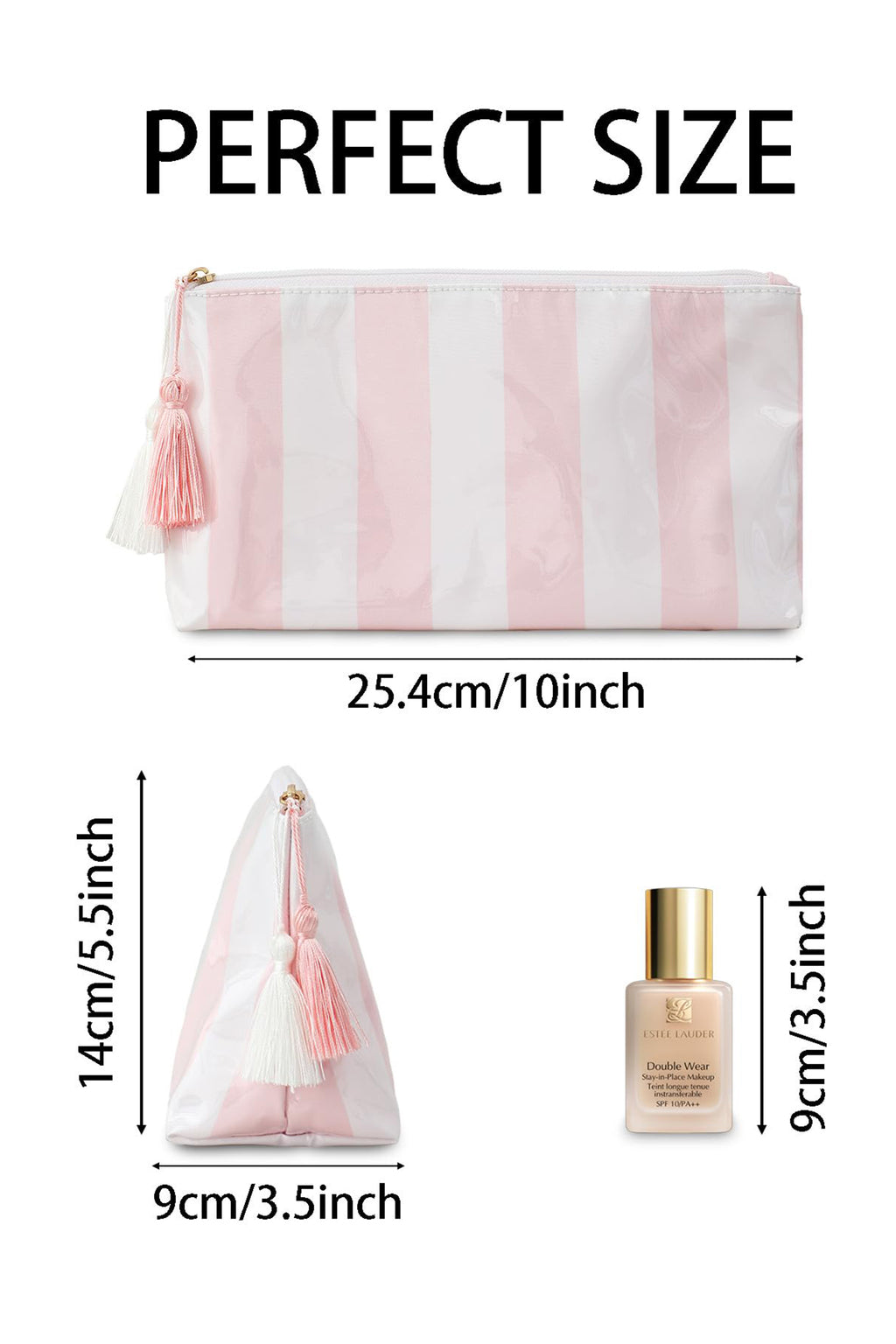 Checkered Vinyl Waterproof Tassel Makeup Bag